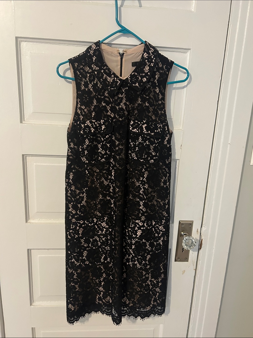 Black Lace Sleeveless Shift Dress with Nude Lining Jcrew